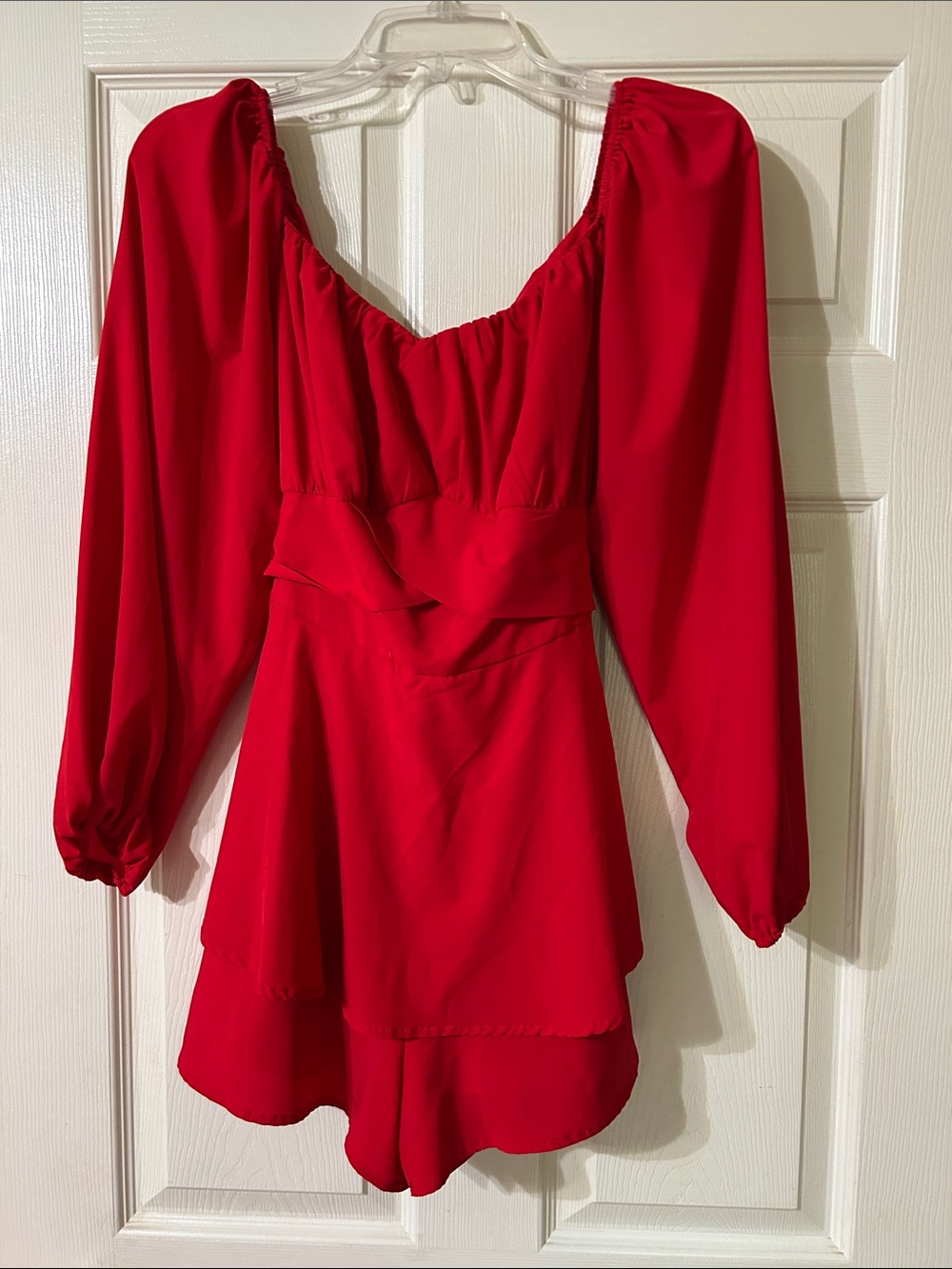 Red Romper with Ruffle Waist - Picture 3 of 10